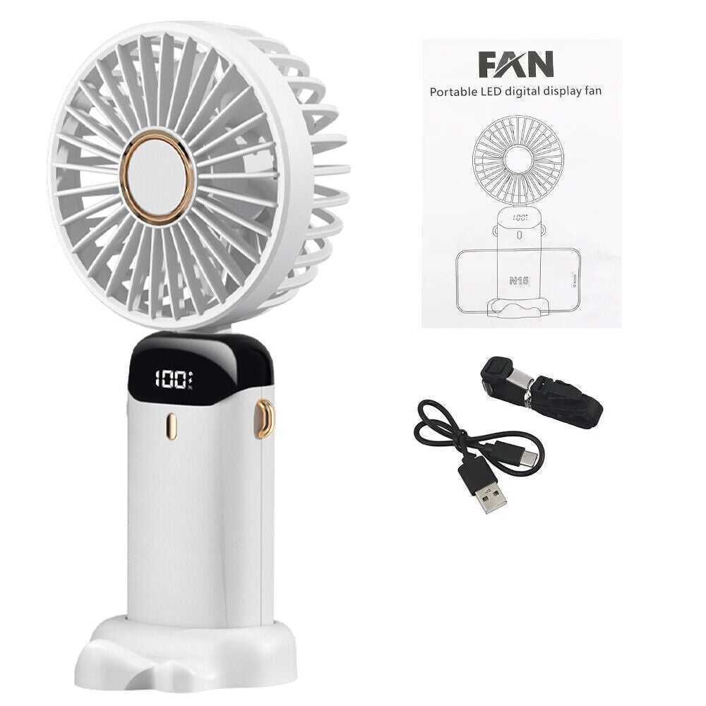 Digital Hand-Held Fan Portable Folding Mini Fan Cooling Cooler USB Rechargeable